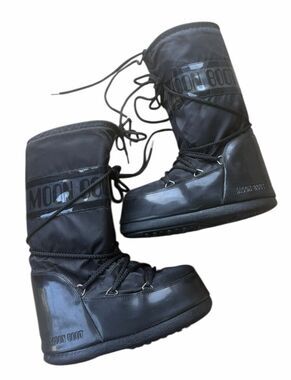 MOON BOOT ICON GLANCE SATIN TALL SNOW SKi BOOTS WOMEN'S  BLACK US 7-8.5 39-41